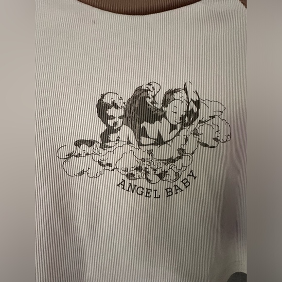 SHEIN Angel Print Tan and Brown Raglan Sleeve Crop Top Tee Size M - Picture 3 of 9